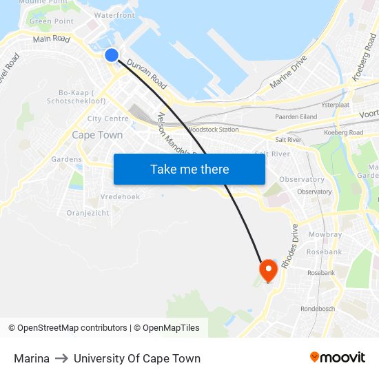 Marina to University Of Cape Town map