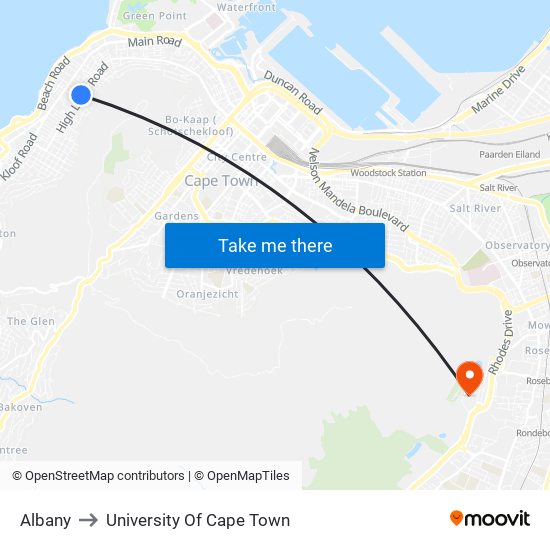 Albany to University Of Cape Town map