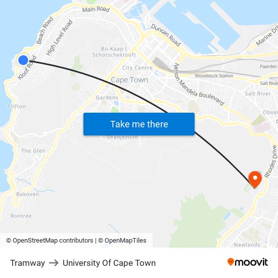 Tramway to University Of Cape Town map