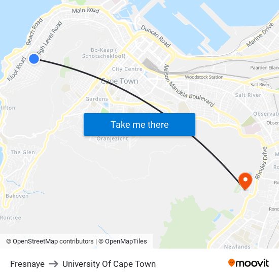 Fresnaye to University Of Cape Town map