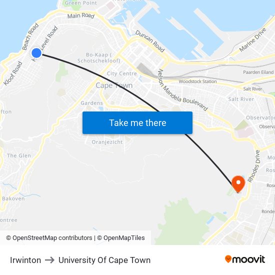 Irwinton to University Of Cape Town map