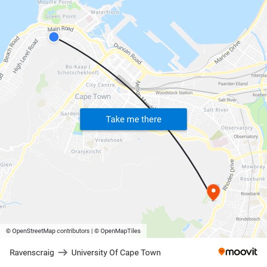 Ravenscraig to University Of Cape Town map