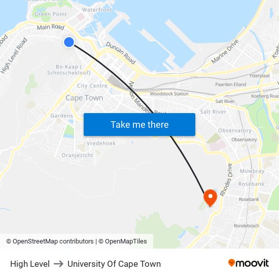 High Level to University Of Cape Town map