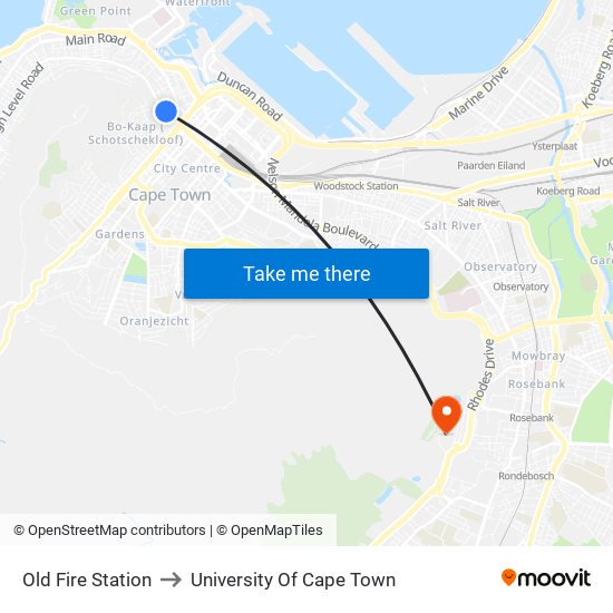 Old Fire Station to University Of Cape Town map