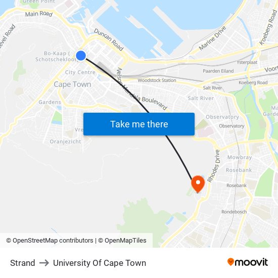 Strand to University Of Cape Town map