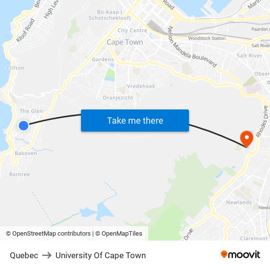 Quebec to University Of Cape Town map