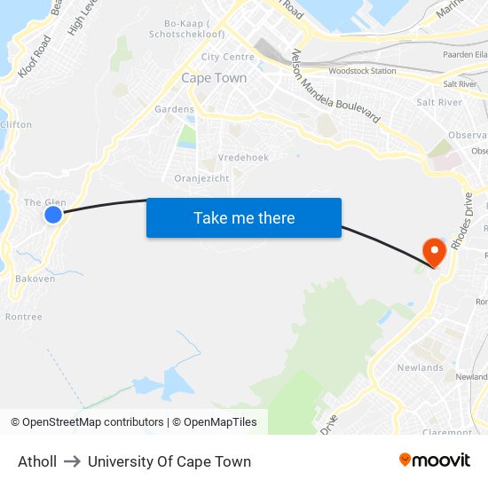 Atholl to University Of Cape Town map
