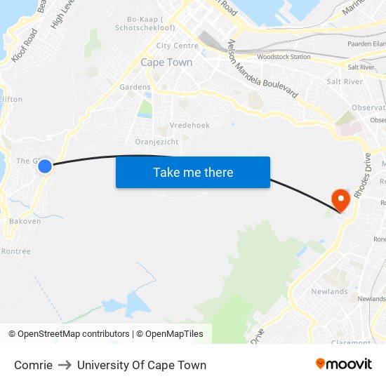 Comrie to University Of Cape Town map