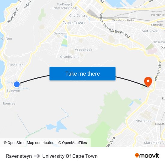 Ravensteyn to University Of Cape Town map