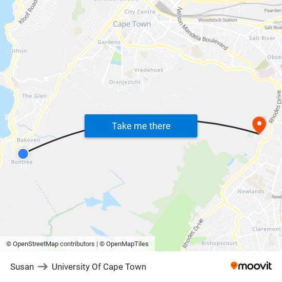 Susan to University Of Cape Town map
