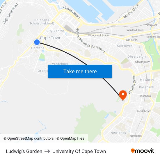 Ludwig's Garden to University Of Cape Town map