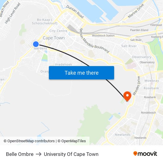 Belle Ombre to University Of Cape Town map