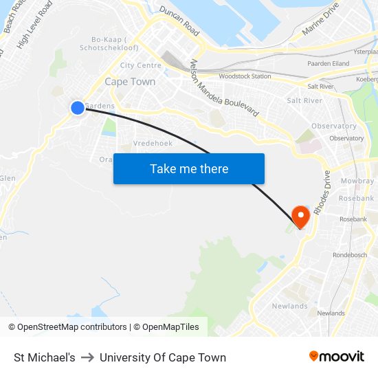 St Michael's to University Of Cape Town map