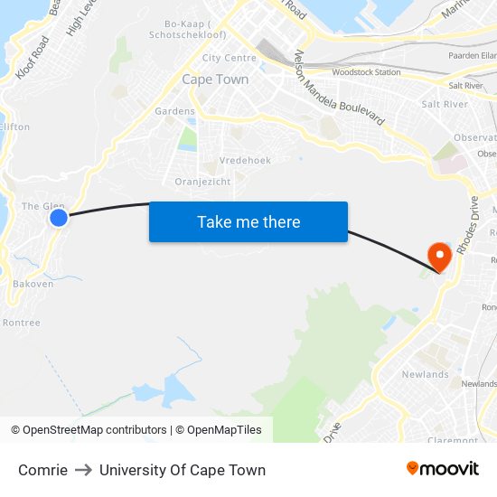 Comrie to University Of Cape Town map