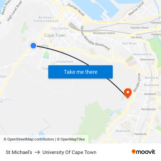 St Michael's to University Of Cape Town map