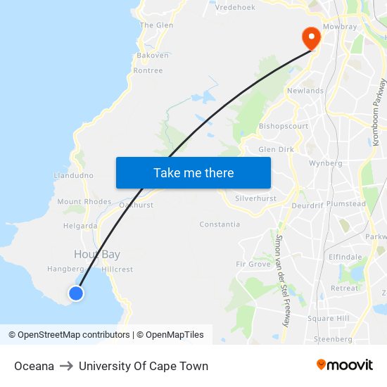 Oceana to University Of Cape Town map