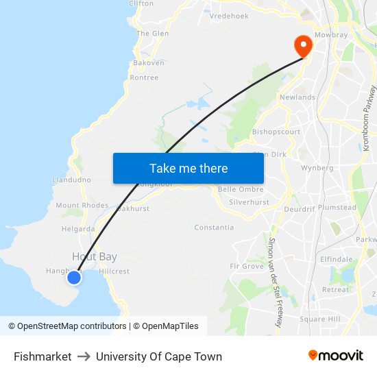 Fishmarket to University Of Cape Town map