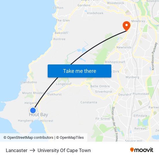 Lancaster to University Of Cape Town map