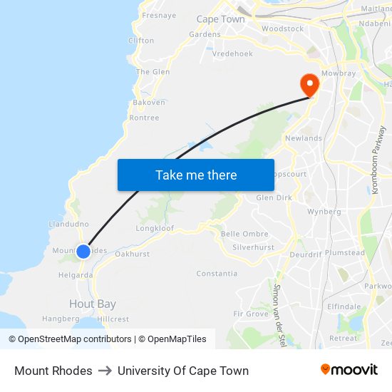 Mount Rhodes to University Of Cape Town map