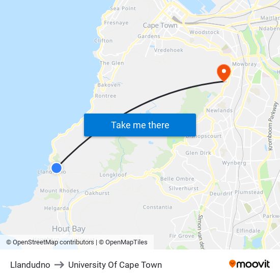 Llandudno to University Of Cape Town map