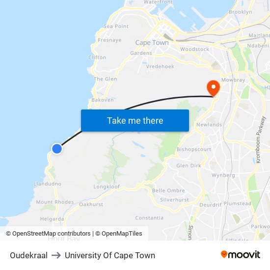 Oudekraal to University Of Cape Town map