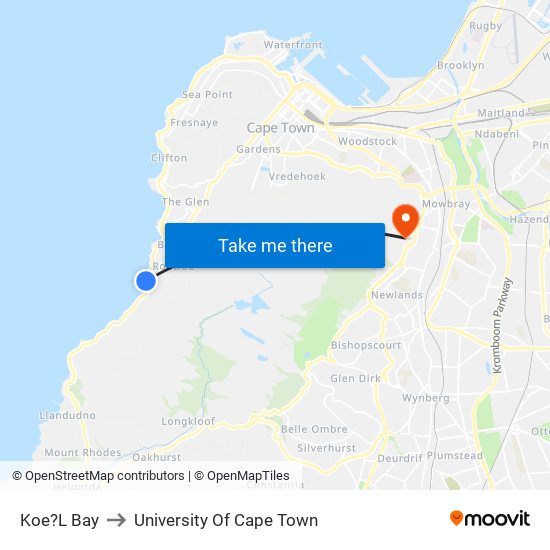 Koe?L Bay to University Of Cape Town map
