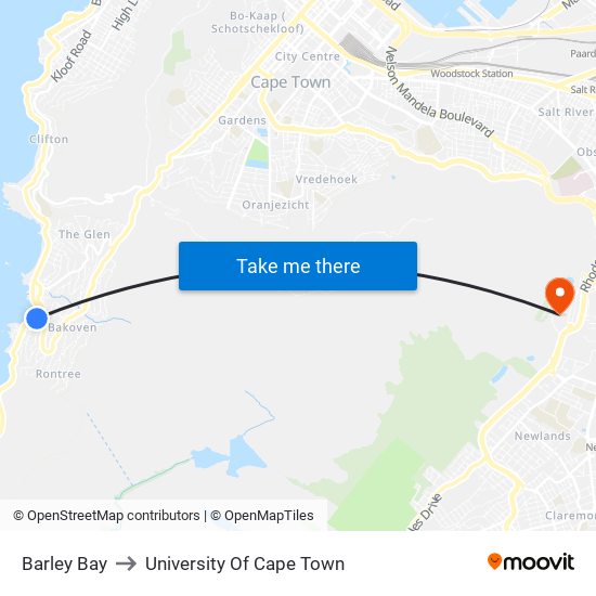 Barley Bay to University Of Cape Town map