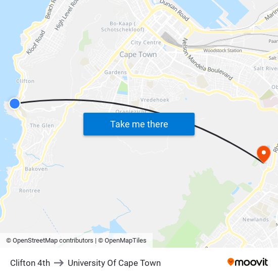 Clifton 4th to University Of Cape Town map