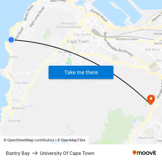 Bantry Bay to University Of Cape Town map