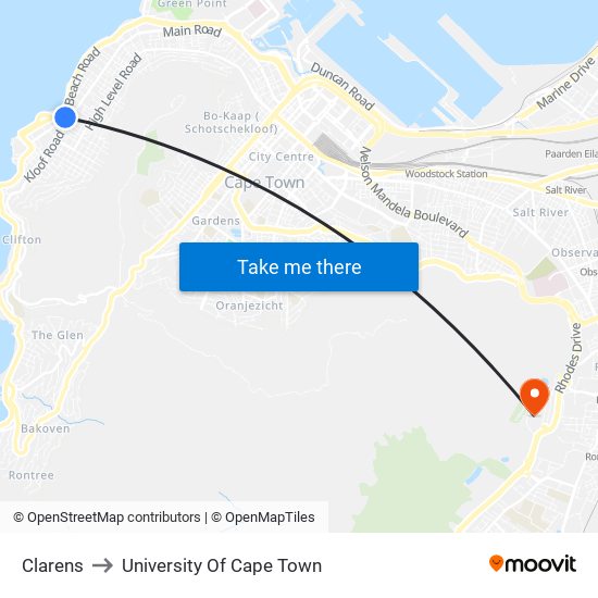Clarens to University Of Cape Town map