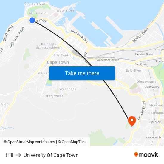 Hill to University Of Cape Town map