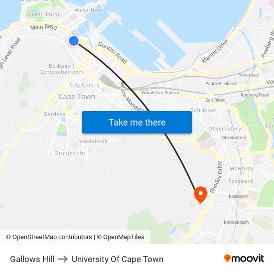 Gallows Hill to University Of Cape Town map