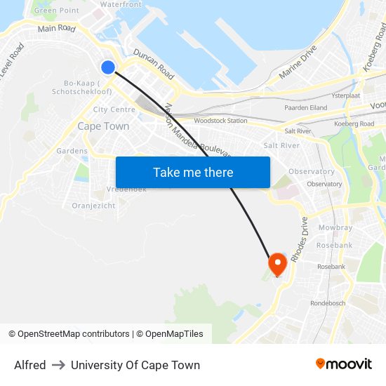 Alfred to University Of Cape Town map