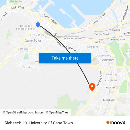 Riebeeck to University Of Cape Town map