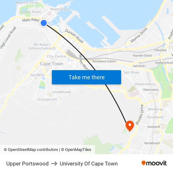 Upper Portswood to University Of Cape Town map