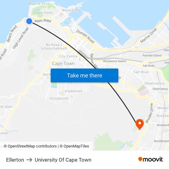 Ellerton to University Of Cape Town map