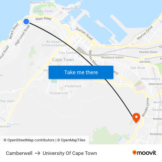 Camberwell to University Of Cape Town map