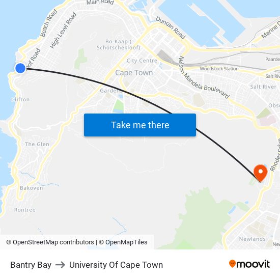 Bantry Bay to University Of Cape Town map