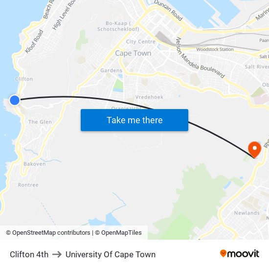 Clifton 4th to University Of Cape Town map