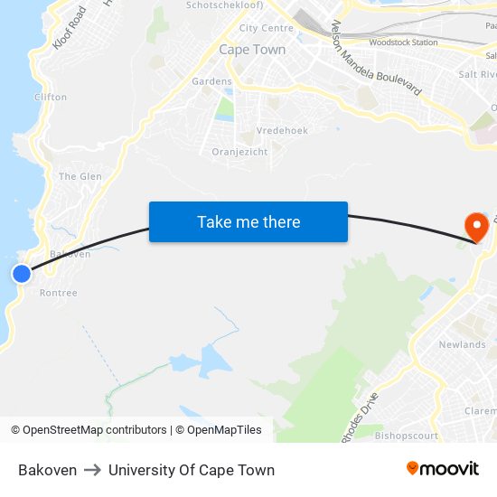 Bakoven to University Of Cape Town map