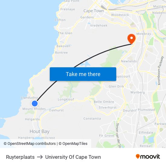 Ruyterplaats to University Of Cape Town map