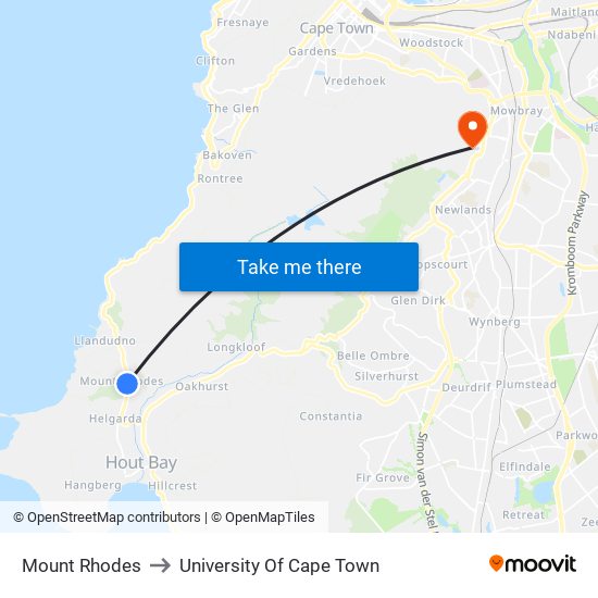 Mount Rhodes to University Of Cape Town map