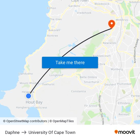 Daphne to University Of Cape Town map