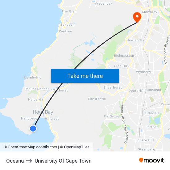 Oceana to University Of Cape Town map