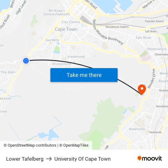 Lower Tafelberg to University Of Cape Town map