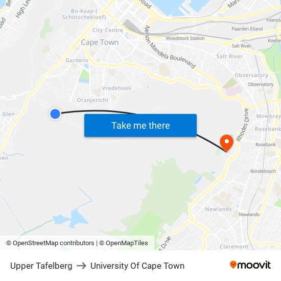 Upper Tafelberg to University Of Cape Town map