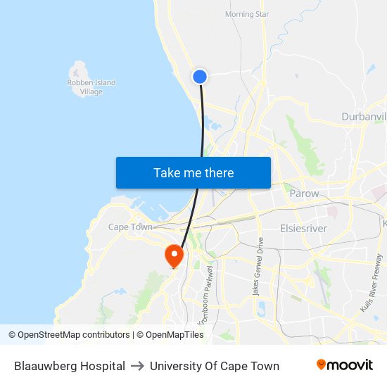 Blaauwberg Hospital to University Of Cape Town map