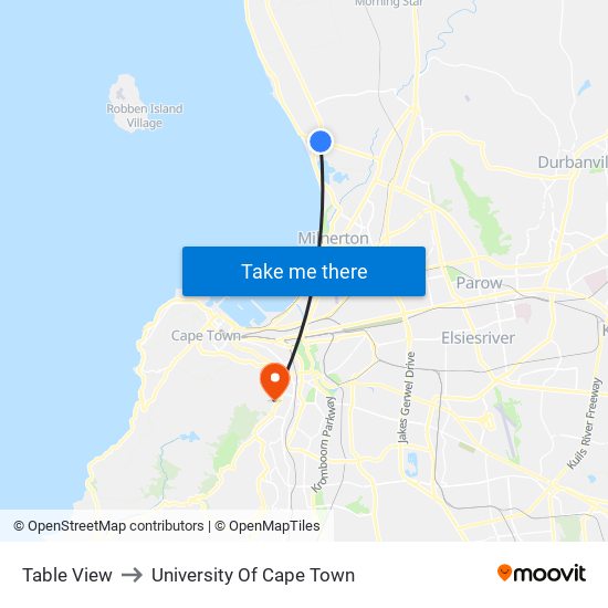 Table View to University Of Cape Town map
