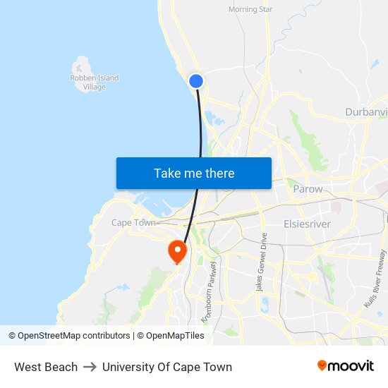 West Beach to University Of Cape Town map