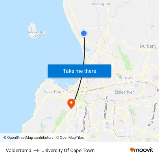 Valderrama to University Of Cape Town map